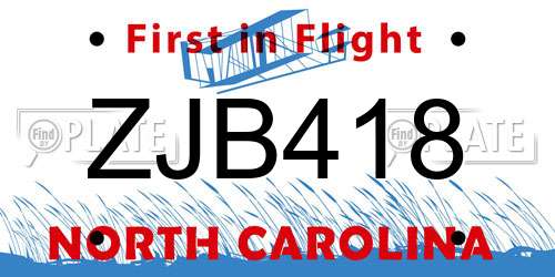 ZJB418 North Carolina License Plate