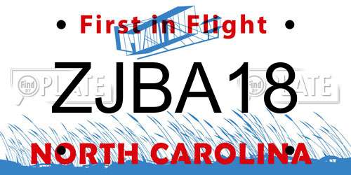 ZJBA18 North Carolina License Plate