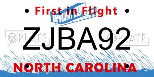 ZJBA92 North Carolina License Plate