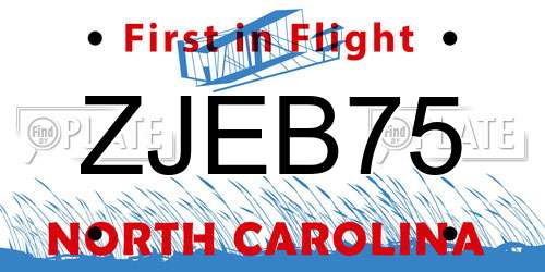 ZJEB75 North Carolina License Plate