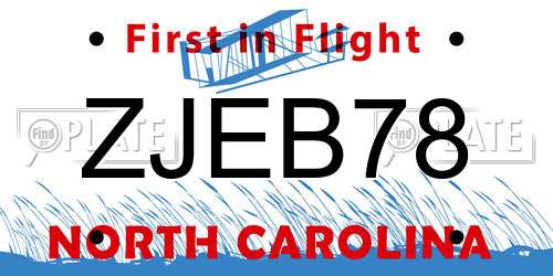 ZJEB78 North Carolina License Plate