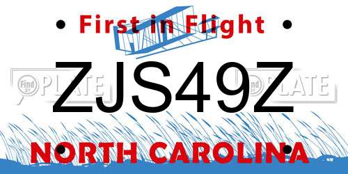 ZJS49Z North Carolina License Plate