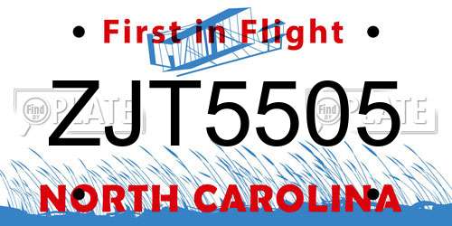 ZJT5505 North Carolina License Plate