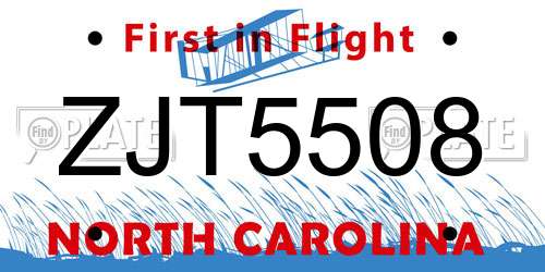 ZJT5508 North Carolina License Plate