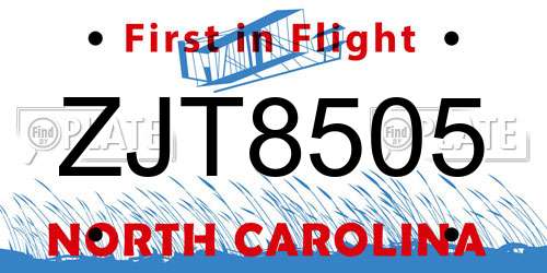 ZJT8505 North Carolina License Plate