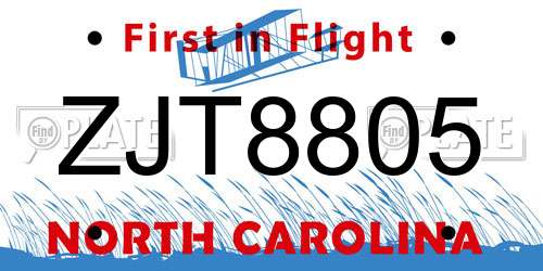 ZJT8805 North Carolina License Plate