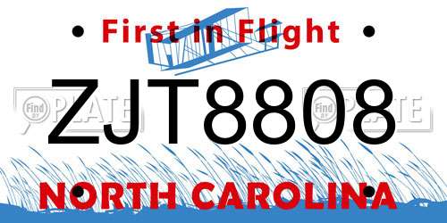 ZJT8808 North Carolina License Plate