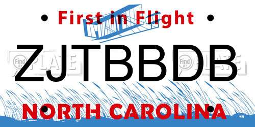 ZJTBBDB North Carolina License Plate