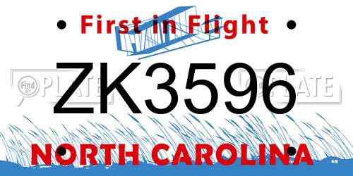 ZK3596 North Carolina License Plate