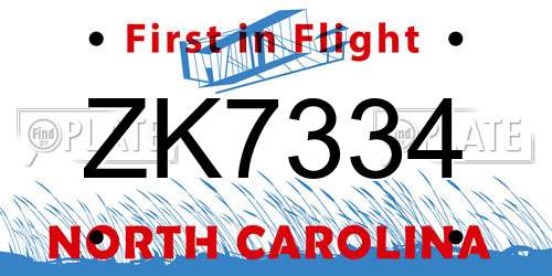 ZK7334 North Carolina License Plate