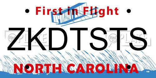 ZKDTSTS North Carolina License Plate