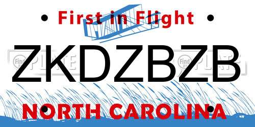 ZKDZBZB North Carolina License Plate