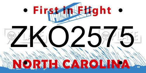 ZKO2575 North Carolina License Plate