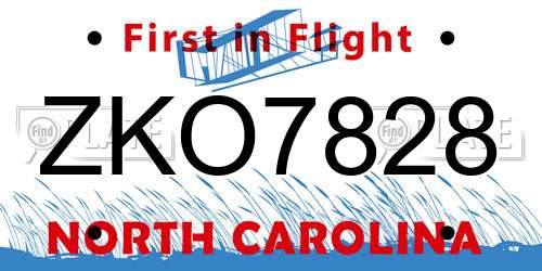 ZKO7828 North Carolina License Plate