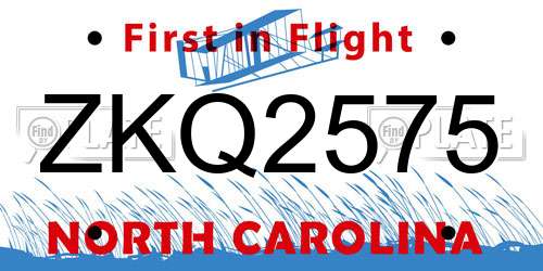 ZKQ2575 North Carolina License Plate