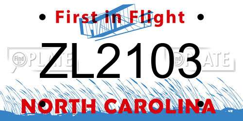 ZL2103 North Carolina License Plate
