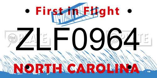 ZLF0964 North Carolina License Plate