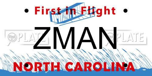 ZMAN North Carolina License Plate