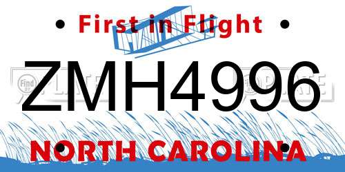 ZMH4996 North Carolina License Plate