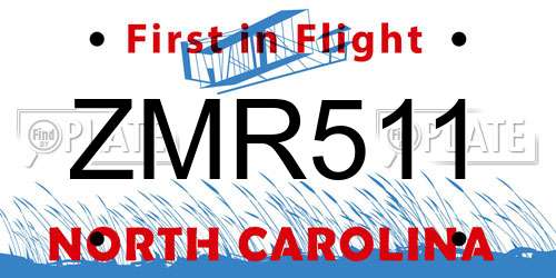 ZMR511 North Carolina License Plate