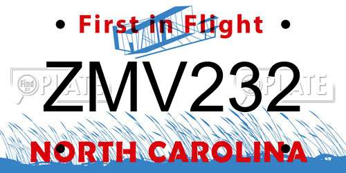 ZMV232 North Carolina License Plate