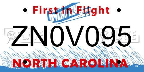 ZN0V095 North Carolina License Plate