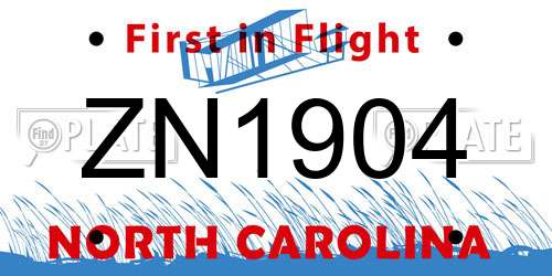 ZN1904 North Carolina License Plate