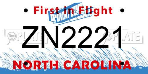 ZN2221 North Carolina License Plate