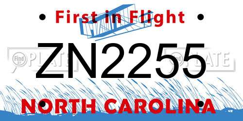 ZN2255 North Carolina License Plate