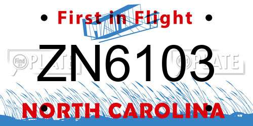ZN6103 North Carolina License Plate