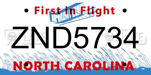 ZND5734 North Carolina License Plate