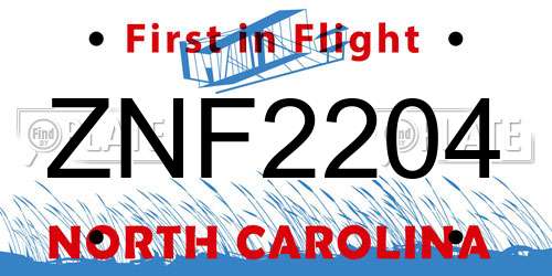 ZNF2204 North Carolina License Plate
