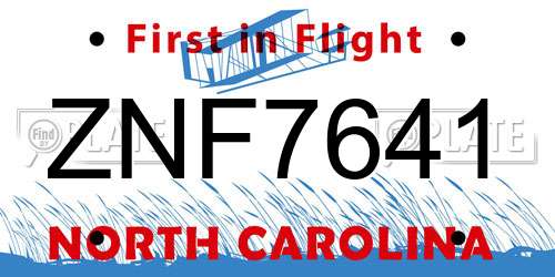 ZNF7641 North Carolina License Plate