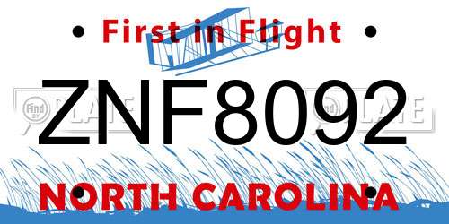ZNF8092 North Carolina License Plate