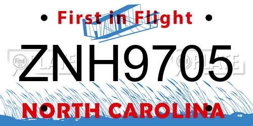 ZNH9705 North Carolina License Plate