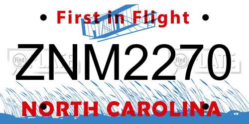 ZNM2270 North Carolina License Plate