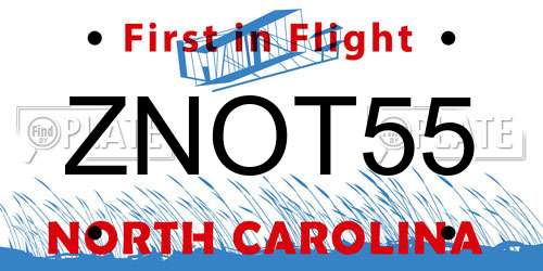 ZNOT55 North Carolina License Plate