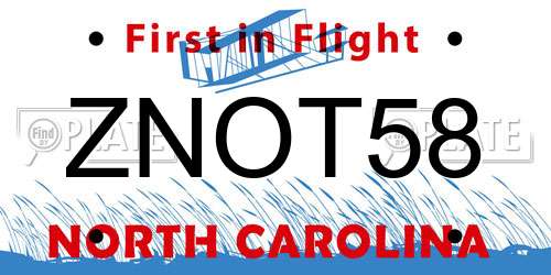ZNOT58 North Carolina License Plate