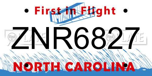 ZNR6827 North Carolina License Plate