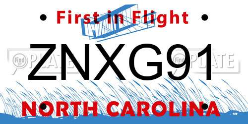 ZNXG91 North Carolina License Plate