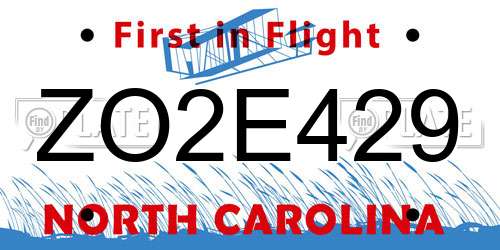 ZO2E429 North Carolina License Plate