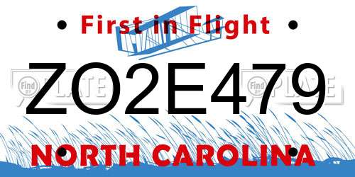ZO2E479 North Carolina License Plate