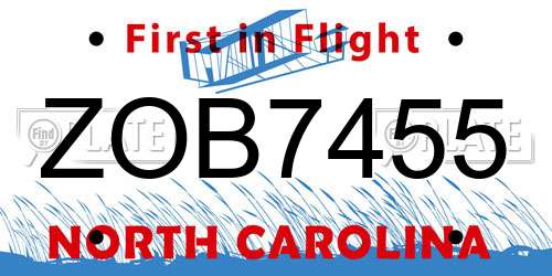 ZOB7455 North Carolina License Plate