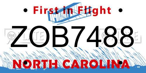 ZOB7488 North Carolina License Plate