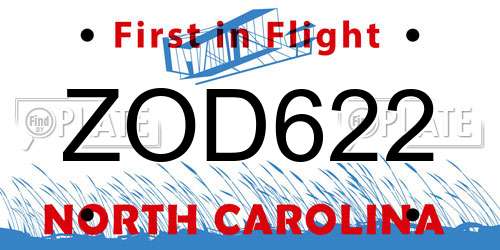 ZOD622 North Carolina License Plate