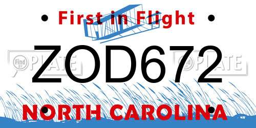 ZOD672 North Carolina License Plate
