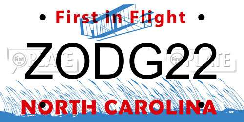 ZODG22 North Carolina License Plate