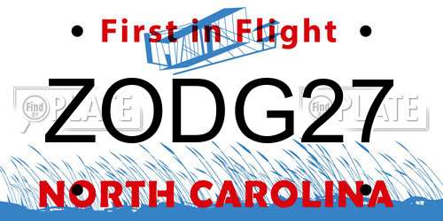 ZODG27 North Carolina License Plate
