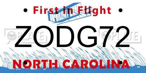 ZODG72 North Carolina License Plate