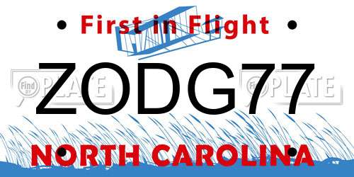ZODG77 North Carolina License Plate